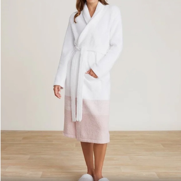 NEW Barefoot Dreams cozy white and pink dusty rose robe - Picture 2 of 10